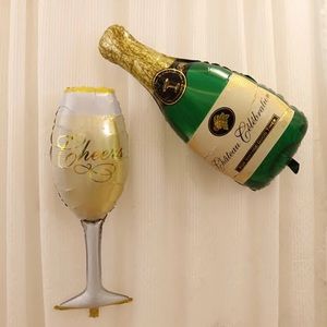 Champagne bottle and flute foil balloons
